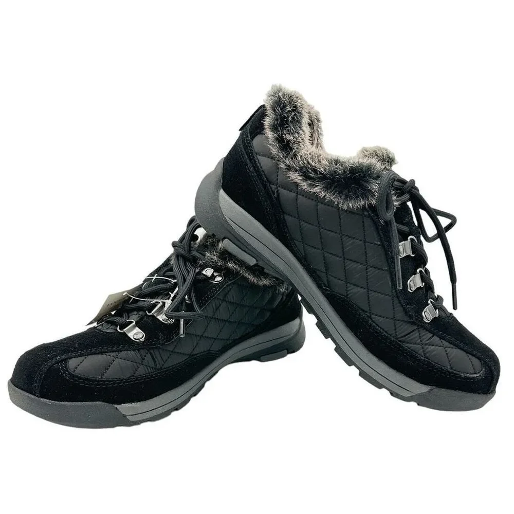 Lands' End NWB SZ 8 Womens Faux Fur Lining Quilted Black Suede Powder Belle Shoe